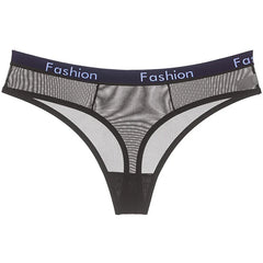 Women's Sexy Underwear Low Waist T Back Thong Seamless Mesh Breathable Transparent Panties Cotton Crotch G-String Sheer Lingerie