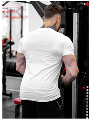 Men's Gym Fitness Clothing Man Cotton Sports Short Sleeve T-shirt Running Training Slim Printed Shirt Sweatshirt Casual Tops