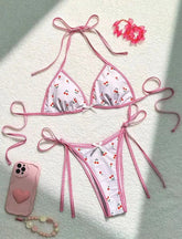 Sexy women cute cherry print halter string micro bikini sets two pieces swimsuit Swimwear bathing suit beach outfits biquini