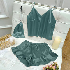 Fashion Sexy Underwear Set Women's 2 Pieces Sleepwear Pyjamas Silk Satin Bellyband Cami Top and Shorts Pajamas for Women Pijamas