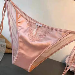 Women Lace Panties Lingerie Soft Silk Satin Underwear Knickers Briefs Seamless Simulated Silk Strap Low Waist Underwear For Lady