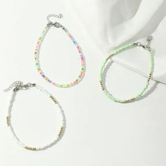 3Pcs/Set Bohemian Colorful Beaded Beads Anklets for Women Summer Ocean Beach Handmade Ankle Bracelet Foot Leg Beach Chain Gift