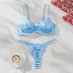Women'S 2 Piece Lingerie Set Floral Embroidered Lace Sexy Satin Mesh Ingerie Bra And Panty Set Negligee Lingerie Sexy