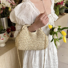 Seaside vacation shell bag 2025new arrival women's satchel bag forest style straw shoulder bag beach chain crossbody bag