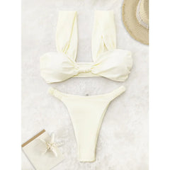 Sexy Two Piece Micro Bikini Women Swimsuit Fashion Solid Pleated Elastic Waist Push Up Bikini New Bathing Suit Beachwear Biquini