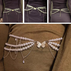 Fashion Y2K Retro Multilayer Pearl Waist Chain Belt For Women - Stylish Body Jewelry Accessories For Party & Casual Wear