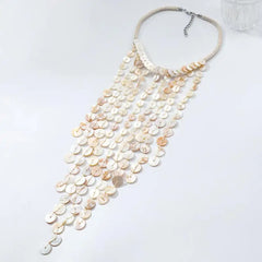 Fashion Accessories, Women's Summer Beach Style Handmade Bead Necklace with Shell Tassel Multi-layered Collarbone Chain