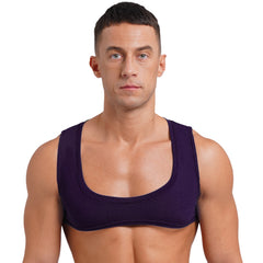 Mens Sexy Muscles Showing Off Crop Top Low Scoop Neck Sleeveless Solid Color Tank Top Vest for Bodybuilding Disco Nightclub