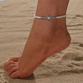 Bohe Sea Turtle Rainbow Beaded Anklets For Women Elastic Rope Chains Adjustable Ankle Bracelet Beach Jewelry Summer Accessories