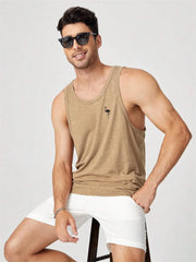 2024 Men's Summer O-neck Vest Breathable Coconut Leaf Print Sports Fitness Vest Quick Dry Hawaiian Sleeveless Vest For Men