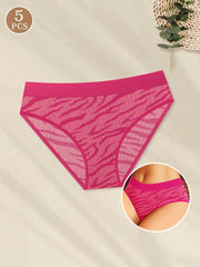 Set of 5 Women'S Low-Rise Seamless Underwear with Leopard Print, Featuring High Elasticity And Breathable Material.