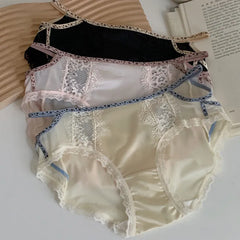 Women's Panties Soft Sexy Lace Semi-transparent Briefs Breathable Mid Waist Color Spelling Comfortable Thin Underwear Intimates