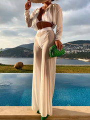 4 Pieces Lace Up Halter Triangle Bikini Swimsuit & Cover Up With Pants Sexy Swimwear Women 2025 Bathing Swimming Suit Female