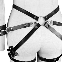 Exotic Accessories SM Bondage Kit Leather Thigh Cuffs Waist Belt Handcuffs Bed Strap Adult Role Play Toy for Couples