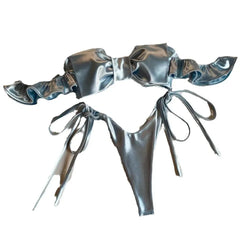 Sexy 2 Pieces Pink Bandeau Bikini 2024 Women Swimsuit Thong Swimwear Big Bow Bikinis Ruffle Korean Beach Wear Y2K Bathing Suit