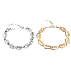 Bohemian Alloy Sea Shell Beads Bracelet for Women Adjustable Rope Bangle Ocean Wristband Statement Summer Beach Jewelry Gifts