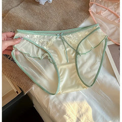 Women Ruffle Edge Sexy Lace Mesh Satin Transparent Underwear Thin Breathable High Elasticity Low Waist Seamless Panties Breifs