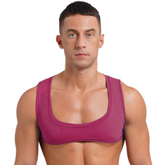 Mens Sexy Muscles Showing Off Crop Top Low Scoop Neck Sleeveless Solid Color Tank Top Vest for Bodybuilding Disco Nightclub