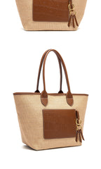 Beach Vacation Women's Tote Bag 2025 New Summer PP Grass Weaving Splicing Design Large Capacity Handbag