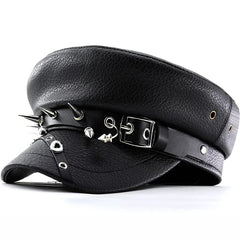 Women's Accessories Black Pu Leather Flat Top Captain Military Caps Women's Trendy Beret