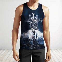 Men's Sleeveless Shirt Pattern Jesus O Neck 3D Outdoor Street Cool Design Clothing Athletic Casual Big & Tall Oversized Tank Top