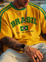 Summer Outdoor Activities and Daily WearBrazilian Style Casual Men's Short Sleeve T-Shirt 3D Printed Crew Neck Pullover Clothing