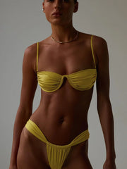 Miyouj Push up Swimsuit Sexy Bikini New Two Piece Suit Solid Color Bikini Sets 2025 Swimwear Low Waist Biquini High Cut Bathwear