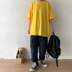 2024 Summer Short Sleeve T Shirts Solid Color T-shirt O Neck Casual Loose T Shirt Base Top Tee Oversize Students Street T-shirt