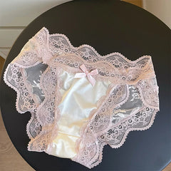 Women Sexy Lace Panties Underwear Satin Mesh Low Rise Hollow Briefs Thong