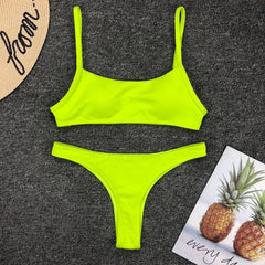Neon Hot Pink Micro Bikini Push Up Swimsuit Women Padded Summer Beach Wear Bathing Suit Mujer Thong Swimwear Biquini Brazilian