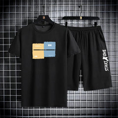 Trendy Suits for men Men's Summer Shorts Set Gym Outfit Student Short Sleeve Tee 2 Piece Set Tracksuits Men Casual Men Clothing
