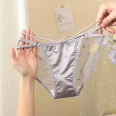 Women Satin Smooth Sexy Lace Transparent Seamless Elasticity Underwear Cute Lovely Sweety Breathable Panties Cross Straps Breifs