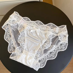 Women Sexy Lace Panties Underwear Satin Mesh Low Rise Hollow Briefs Thong
