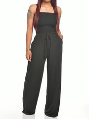 Jumpsuits Women Bodysuit One Pieces Outfits Romper Sexy Flat Shoulder Wrapped Chest Wide Leg Siamese Summer Female Clothing