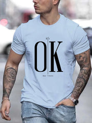 Men's Summer Loose Fit OK Printed T-shirt Tops Cool Design Street Short Sleeve Top Tee Clothing