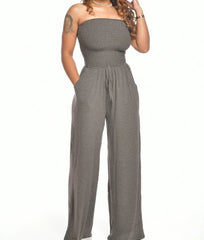 Jumpsuits Women Bodysuit One Pieces Outfits Romper Sexy Flat Shoulder Wrapped Chest Wide Leg Siamese Summer Female Clothing