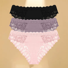 FINETOO 3Pcs Lace Hollow Out Underwear for Women Sexy Low-Waist Floral Briefs Female Invisible Breathable Lingerie Soft Intimate