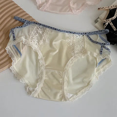 Women's Panties Soft Sexy Lace Semi-transparent Briefs Breathable Mid Waist Color Spelling Comfortable Thin Underwear Intimates