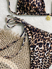 Summer Sexy Leopard Print Bikini Set Women Halter Neck Swimwear High Cut Triangle Top Hot Beachwear Trendy Bathing Suit New