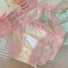 Women Sexy Lace Panties Underwear Satin Mesh Low Rise Hollow Briefs Thong