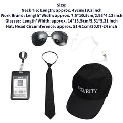Agent Accessories Set Tie Earplugs Work Brand Glasses Hat Secret Security Service Costume for Teens Adults Cosplay Game Party