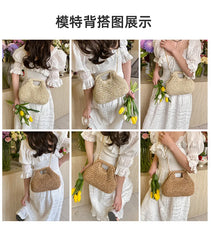 Seaside vacation shell bag 2025new arrival women's satchel bag forest style straw shoulder bag beach chain crossbody bag