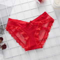 Ultra-thin Women's Underwear Sexy Lace Panties Women's Summer Pure Cotton Briefs Non-marking Mesh Low Waist Large Size Girl Bow