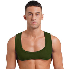 Mens Sexy Muscles Showing Off Crop Top Low Scoop Neck Sleeveless Solid Color Tank Top Vest for Bodybuilding Disco Nightclub