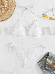 Sexy Bikini 2025 Women White Black Lace Up Backless Padded Micro Swimsuit Push Up Beach Bathing Suit Tie Side Thong Swimwear