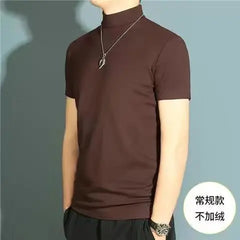 Men's Modal High Neck Short Sleeve T-Shirt Bottoming Shirt Silk Model Golf Wear Luxury Clothing Men's T-Shirt Bottoming Shirt