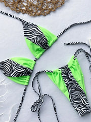 Zebra Print Halter micro Bikini 2025 women Bandeau String Swimsuit Female swimwear Neon Shiny bikini set Leopard Bathing Suit