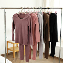 FINETOO 2 Pieces Women Thermal Underwear Sexy Long Sleeve Winter Clothes Seamless Thermal Intimate Set Ladies Thick Sleepwear