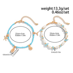 Salircon 2pcs/set Bohemian Starfish Conch Rice Beads Anklet Chain Women 2024 Trending Beach Anklets Lady Jewelry Accessories