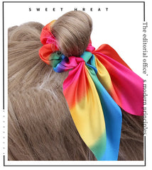 Hair Accessories with Bow Hair Ties Girls Women Elastic Hair Rubber Bands Elastic Rainbow Ribbon Hair Scrunchie Ponytail Holders